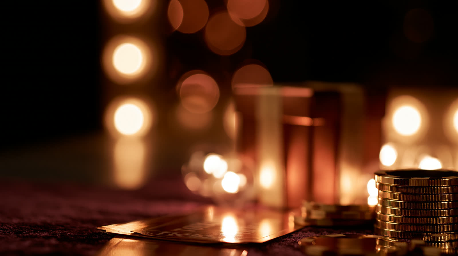 Casino chips and table felt under evening lights